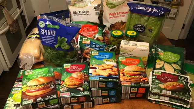 Groceries arranged on a table