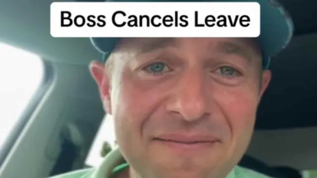 Archived video frame showing a commentator beneath the heading Boss Cancels Leave