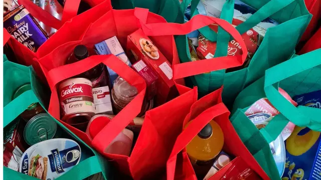 Bags packed with food supplies