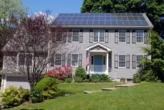A home with rooftop solar panels