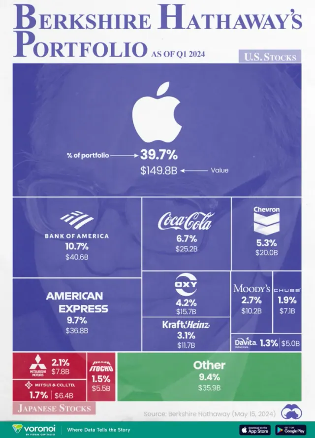 Infographic showing the composition of Berkshire Hathaway’s stock portfolio.