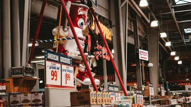 Price signs inside a food store
