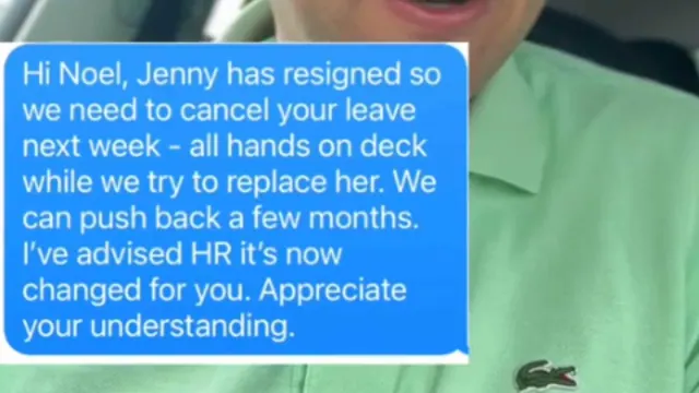 Archived video frame displaying a message about a resignation and a leave change
