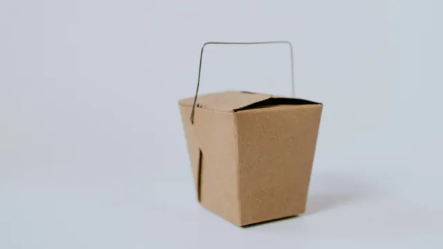 A cardboard takeaway food box