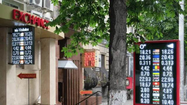 Currency exchange boards outside a shop