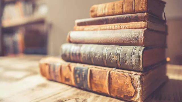 A stack of old books