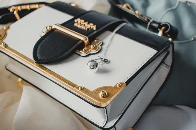 Black, White and Gold Prada Designer Bag