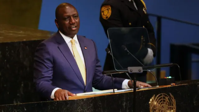 William Ruto speaking at a United Nations lectern