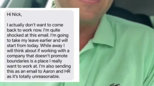 Archived video frame displaying a message about starting leave earlier
