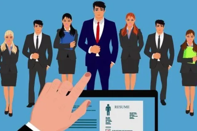 An illustration of job applicants and a resume