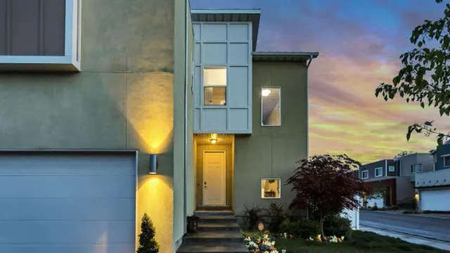 Exterior steps and entrance of a modern home