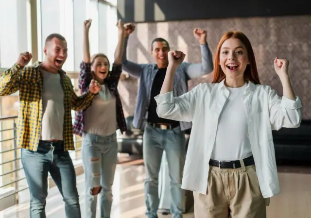 People gathered together in an office