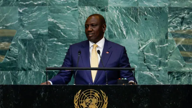 William Ruto standing at a United Nations lectern
