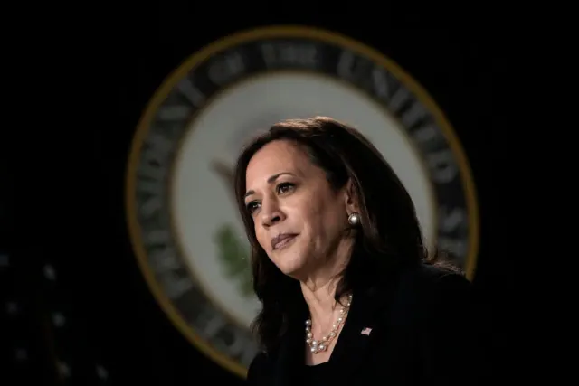 WASHINGTON, DC - JUNE 3: U.S. Vice President Kamala Harris waits to speak during an event on high-speed internet access in the South Court Auditorium at the White House complex on June 3, 2021 in Washington, DC. Harris announced that the Biden administration is making $1 billion available in grants to improve high-speed internet access in tribal lands. The $1 billion in grant funding was originally included in the coronavirus relief package.